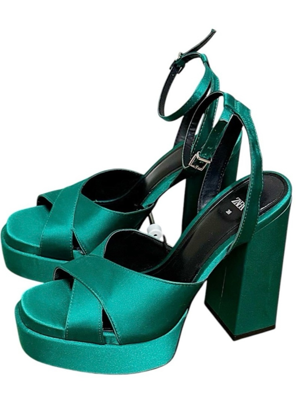 Zara Teal Green Satin Platform Sandals